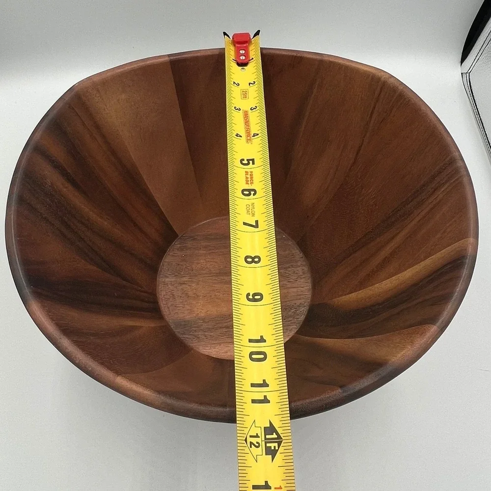 Lipper International Acacia Wood Salad Bowl 12in Brown Wavy Rim NWOT